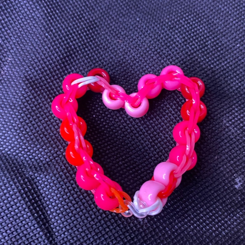 Pink and Red Beaded Heart Bracelet